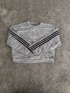 adidas Cropped Gray Marled Crewneck with Black Three-Stripes